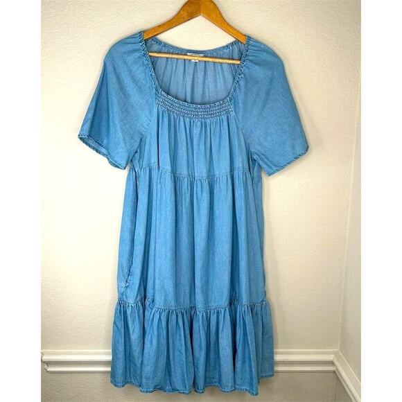 a.n.a Dresses & Skirts - a.n.a Women's Blue Chambray Knee-Length Babydoll Dress Size S Short Sleeve